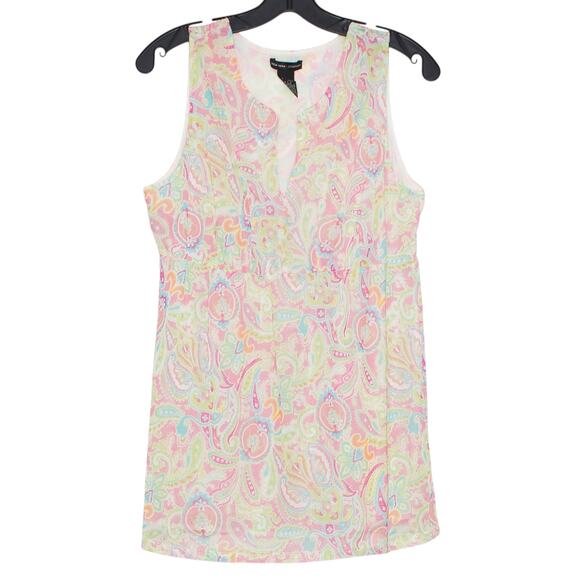 Tank Top Sheer Paisley Floral Y2K Preppy Cottage Boho 90s Retro Pink Green Large - Picture 1 of 4